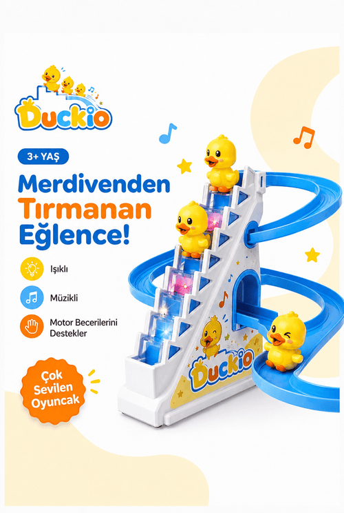 Duckio Işıklı Müzikli Merdivenden Tırmanan Ördek Oyuncağı