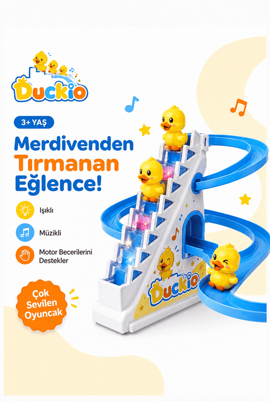 Duckio Işıklı Müzikli Merdivenden Tırmanan Ördek Oyuncağı