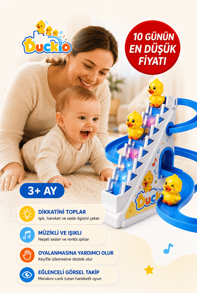 Duckio Işıklı Müzikli Merdivenden Tırmanan Ördek Oyuncağı