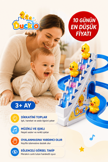 Duckio Işıklı Müzikli Merdivenden Tırmanan Ördek Oyuncağı