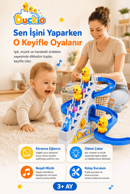 Duckio Işıklı Müzikli Merdivenden Tırmanan Ördek Oyuncağı