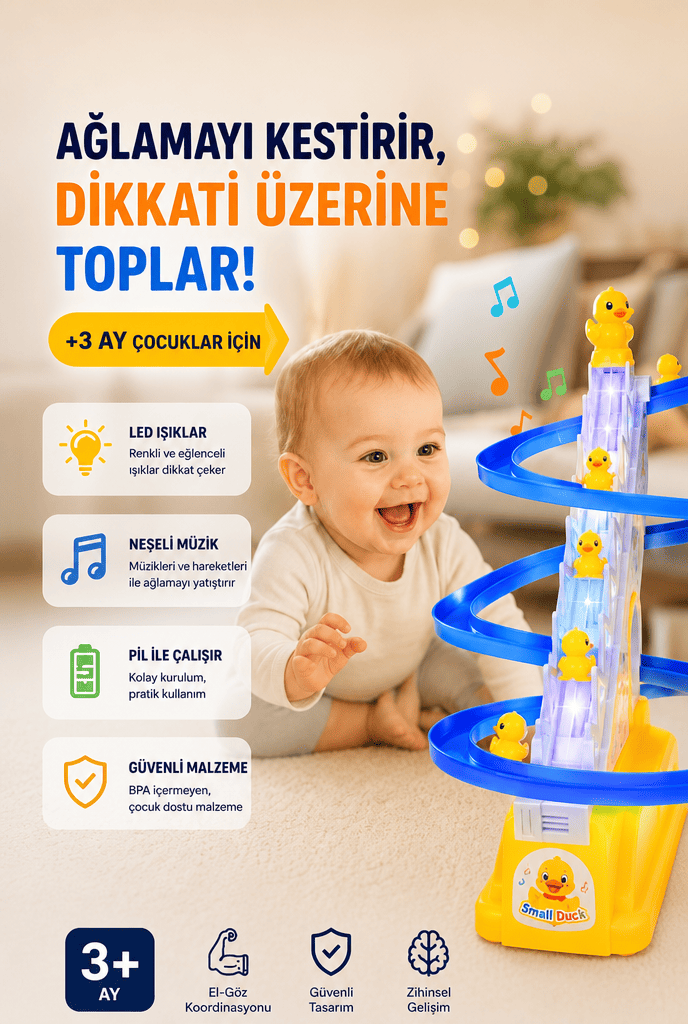 Duckio Işıklı Müzikli Merdivenden Tırmanan Ördek Oyuncağı