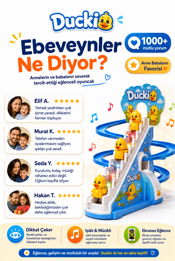 Duckio Işıklı Müzikli Merdivenden Tırmanan Ördek Oyuncağı