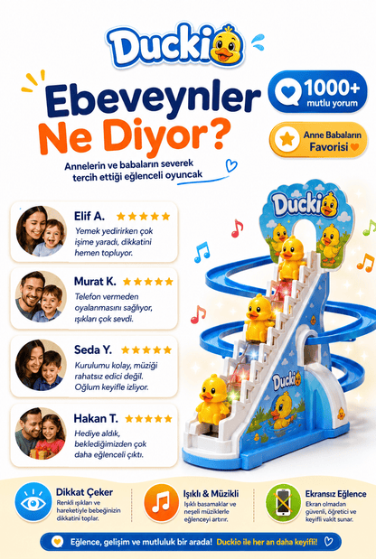 Duckio Işıklı Müzikli Merdivenden Tırmanan Ördek Oyuncağı